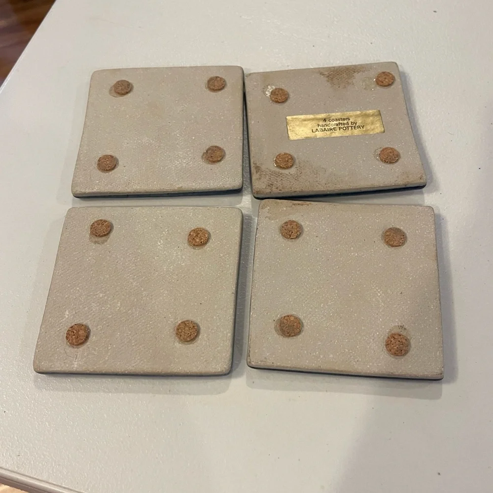 4 LABAIRE POTTERY Vintage Handcrafted Rare Stoneware COASTERS Label Norcross‎ GA